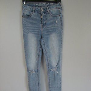 Curvy Vanilla Star High Rise Skinny 0 Button fly Blue Jeans Ladies Distressed